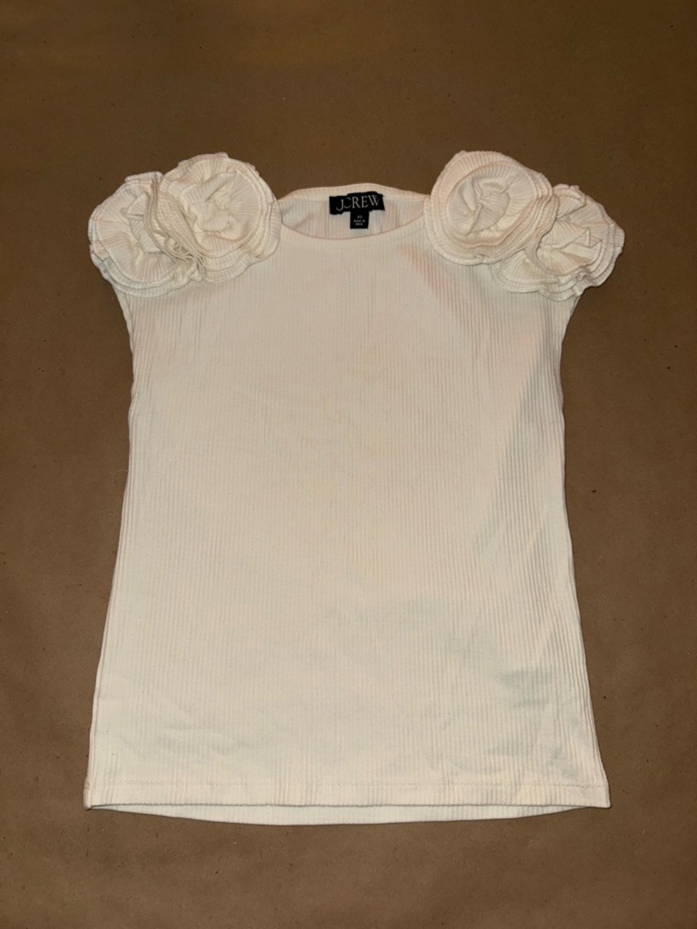 J. Crew T-Shirt Women’s Size XS Vintage Rib Rosette Preppy Coquette Coastal